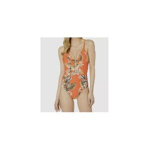 Seafolly Swimwear Women's Orange Floral‎ Ring-Detail One-Piece Swimsuit SZ USA 4